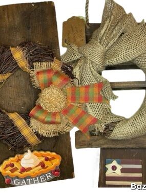 Set Of Two  18x19 And 16x14 Primitive Americana barnwood wreaths handmade